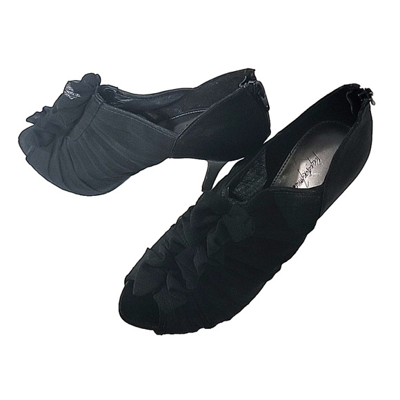 Jacqueline Ferrar Jovana Black Chiffon Ruffle Stilleto Shoes Sz 7.5 M - Picture 15 of 16